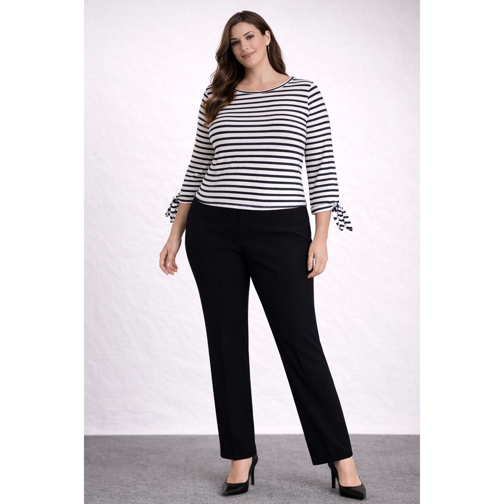 J.‎ CREW Factory Women's Black  & white Stripe 3/4 Sleeve Tee with Wrist Ties M